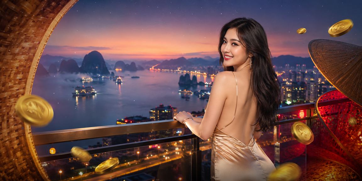 Cảnh Vịnh Hạ Long với phong bao đỏ lì xì dịp Tết, khuyến mãi casino trực tuyến